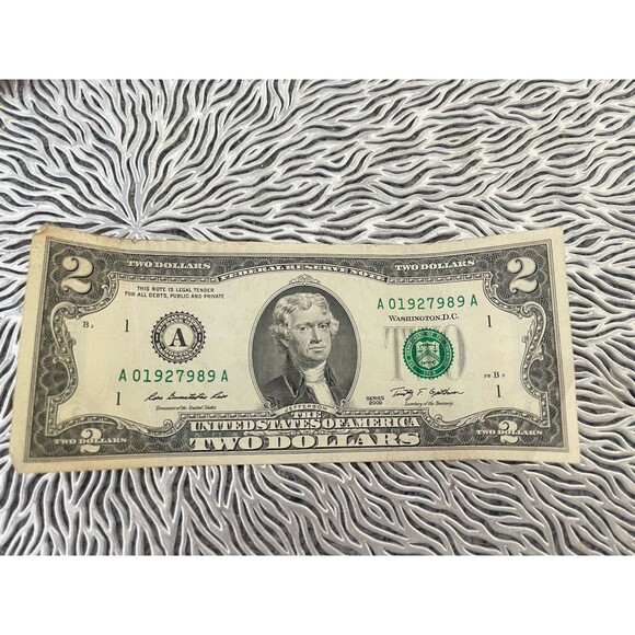 2009 series A 2 dollar bill rare serial number A01927989 A - Picture 8 of 8